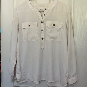 LOFT button pocket blouse- cream / tortoise
